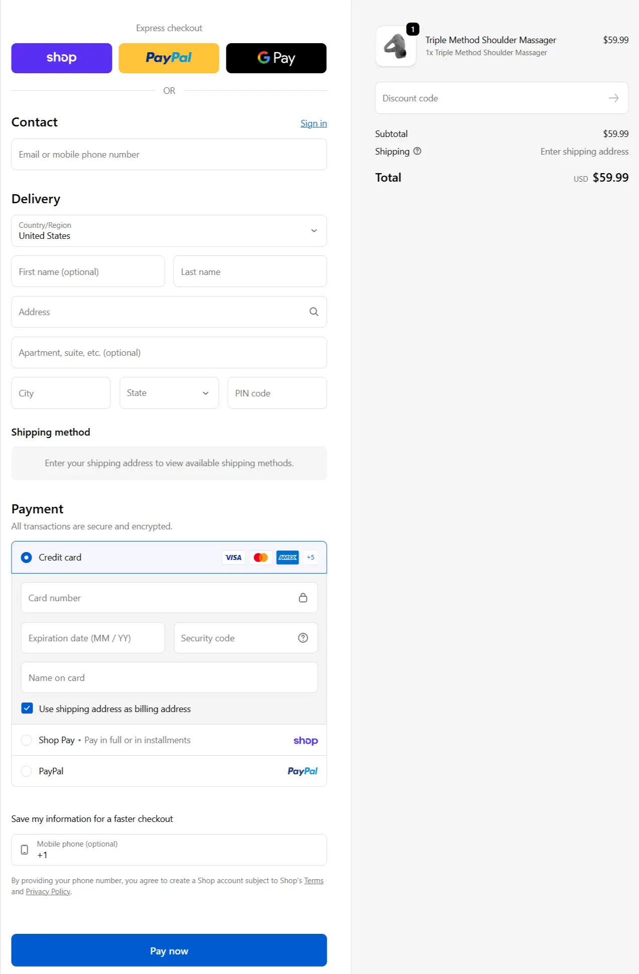 Rejuvacare Triple Method Shoulder Massager secure checkout page